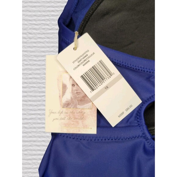 NEW Jessica Simpson 2pc Tankini Skirtini Swimsuit 1X Blue Embroidered - Picture 5 of 16